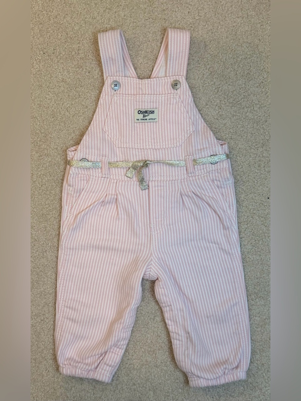 OshKosh B'gosh Knit Pink & White Denim Stripe Overalls